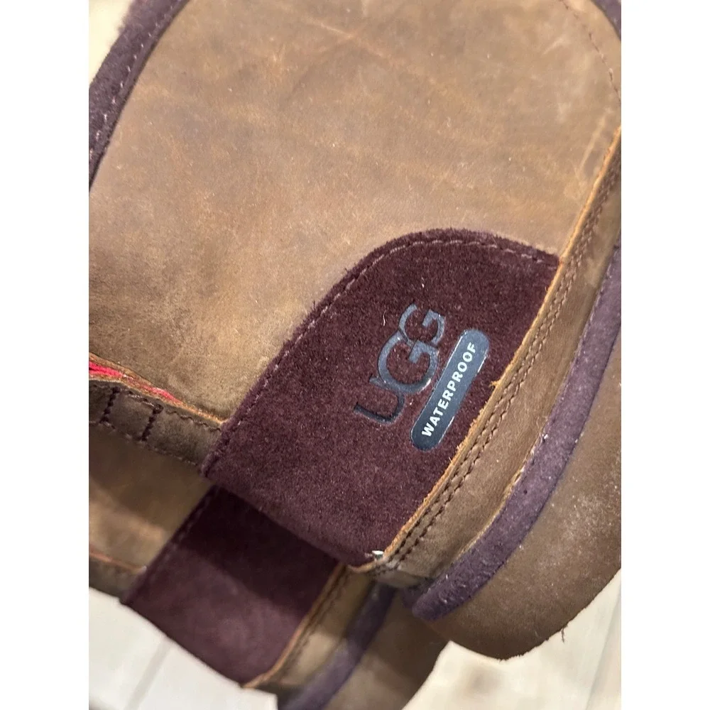 UGG Kids Neumel Waterproof Leather Boots Grizzly Brown 1017320K Size 3